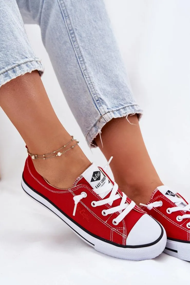 Lee Cooper Trampki Damskie Niskie*Materiałowe Trampki Damskie LCW-25-02-3298L Czerwone Czerwony