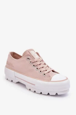 Damskie Big Star Shoes Materiałowe Trampki Na Platformie Big Star LL274151 Nude