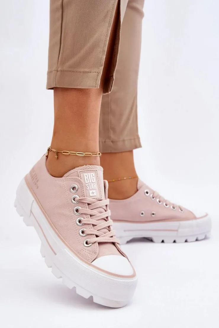 Damskie Big Star Shoes Materiałowe Trampki Na Platformie Big Star LL274151 Nude