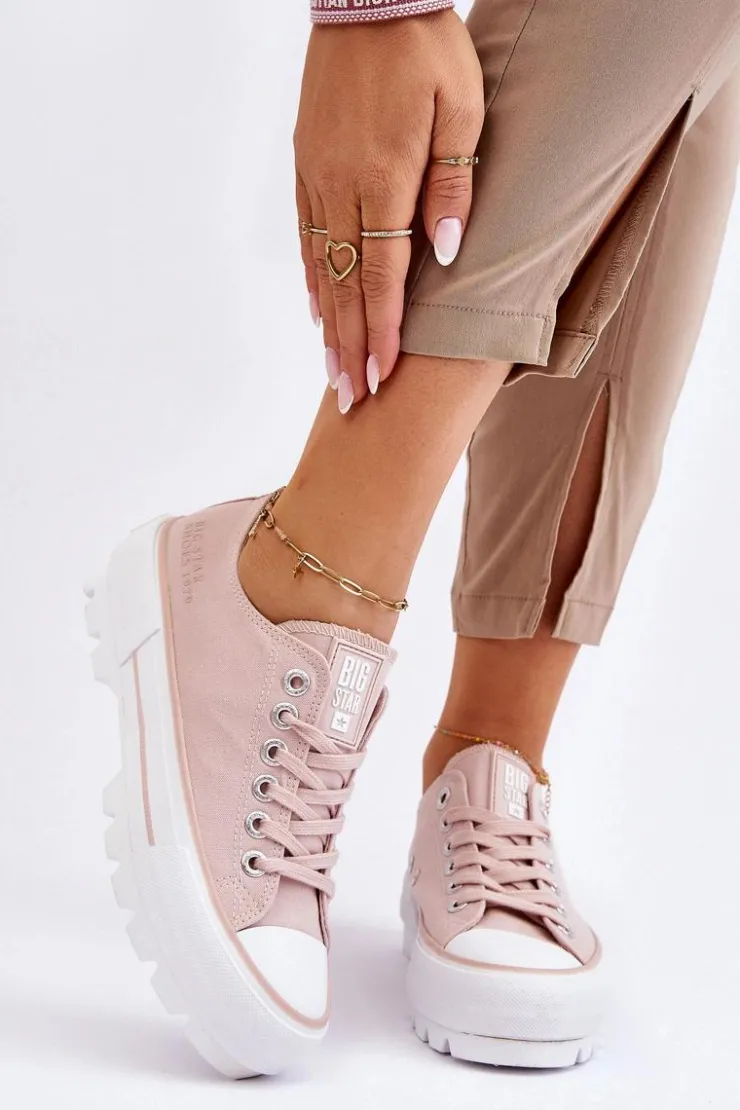 Damskie Big Star Shoes Materiałowe Trampki Na Platformie Big Star LL274151 Nude