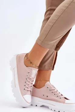 Damskie Big Star Shoes Materiałowe Trampki Na Platformie Big Star LL274151 Nude
