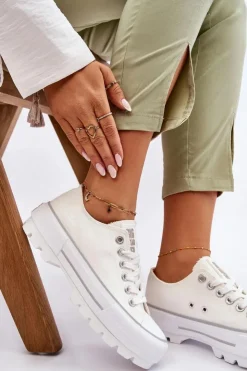 Discount Big Star Shoes Materiałowe Trampki Na Platformie Big Star LL274150 Białe Biały