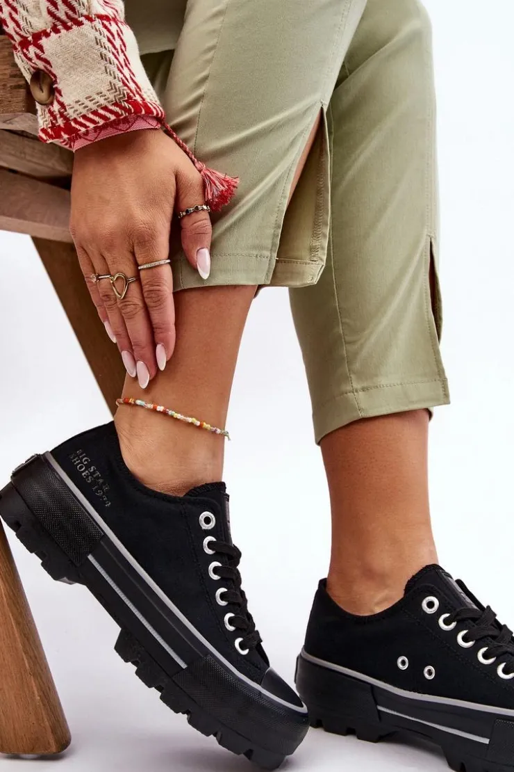 Best Big Star Shoes Materiałowe Trampki Na Platformie Big Star LL274149 Czarne