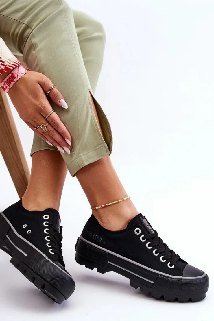 Best Big Star Shoes Materiałowe Trampki Na Platformie Big Star LL274149 Czarne