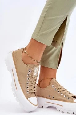 Big Star Shoes Trampki Damskie Big Star|Trampki Damskie Niskie*Materiałowe Trampki Na Platformie Big Star LL274154 Beżowe