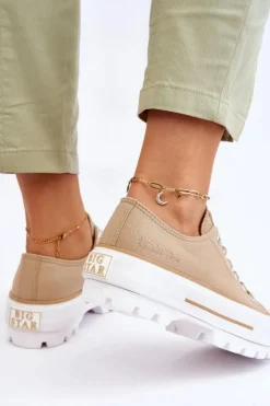 Big Star Shoes Trampki Damskie Big Star|Trampki Damskie Niskie*Materiałowe Trampki Na Platformie Big Star LL274154 Beżowe