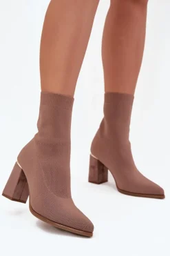 Boto Materiałowe Wsuwane Botki Damskie Na Słupku Beżowe Virelle Beżowy