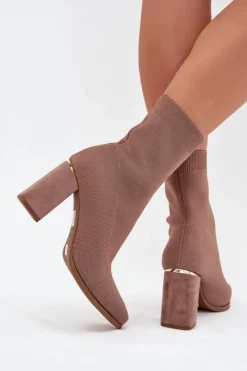 Boto Materiałowe Wsuwane Botki Damskie Na Słupku Beżowe Virelle Beżowy