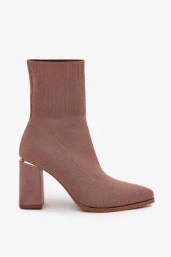 Boto Materiałowe Wsuwane Botki Damskie Na Słupku Beżowe Virelle Beżowy