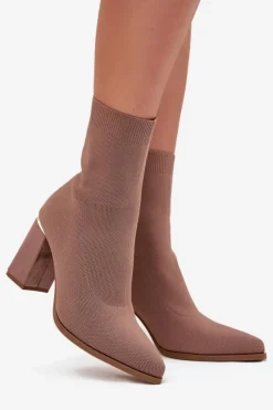 Boto Materiałowe Wsuwane Botki Damskie Na Słupku Beżowe Virelle Beżowy