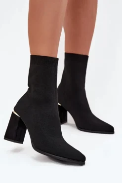 Damskie Boto Materiałowe Wsuwane Botki Damskie Na Słupku Czarne Virelle