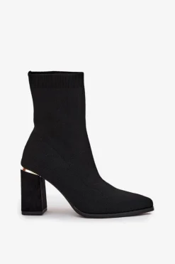 Damskie Boto Materiałowe Wsuwane Botki Damskie Na Słupku Czarne Virelle