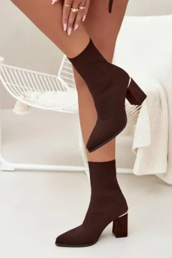 Discount Boto Materiałowe Wsuwane Botki Damskie Na Słupku Czekoladowe Virelle