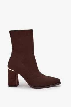 Discount Boto Materiałowe Wsuwane Botki Damskie Na Słupku Czekoladowe Virelle