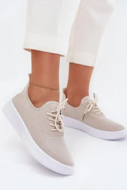 Boto Sneakersy Damskie*Materiałowe Wsuwane Buty Sportowe Na Platformie Damskie Beżowe Kalyra Beżowy