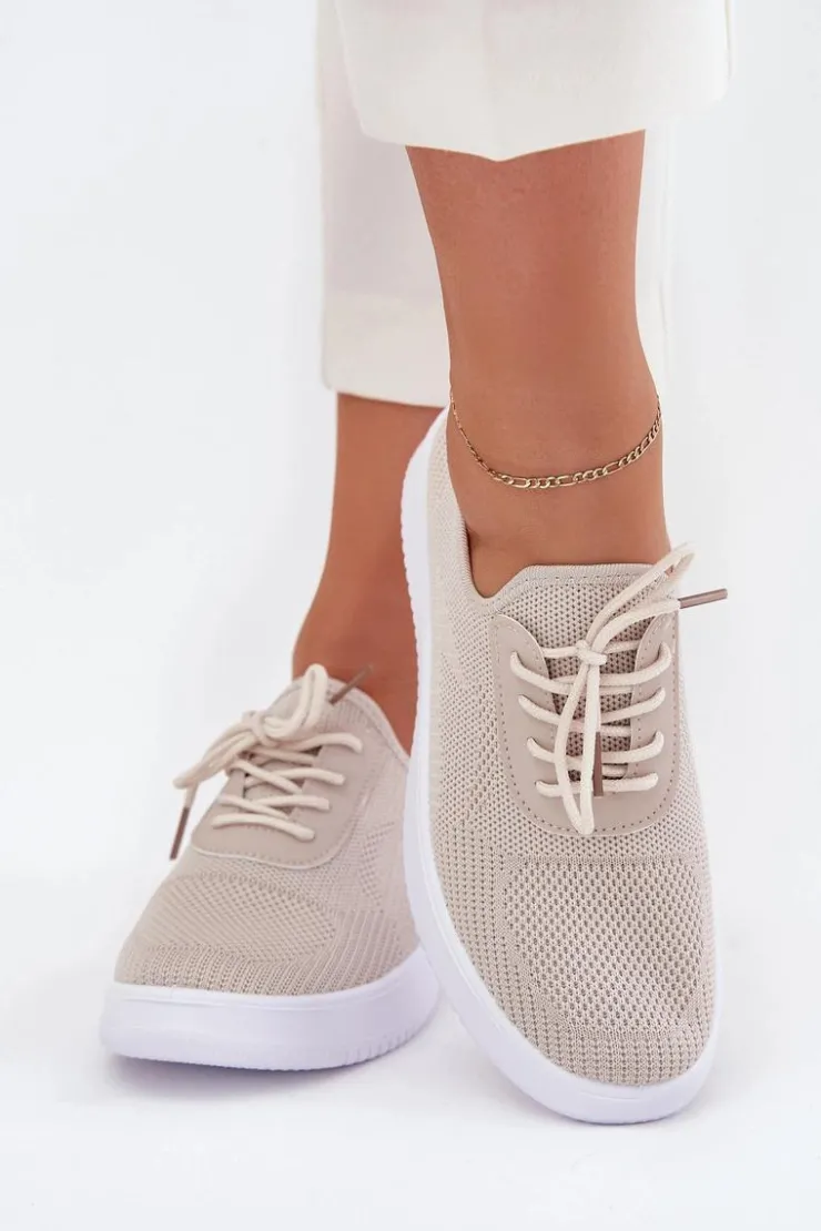 Boto Sneakersy Damskie*Materiałowe Wsuwane Buty Sportowe Na Platformie Damskie Beżowe Kalyra Beżowy