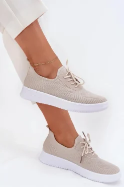 Boto Sneakersy Damskie*Materiałowe Wsuwane Buty Sportowe Na Platformie Damskie Beżowe Kalyra Beżowy