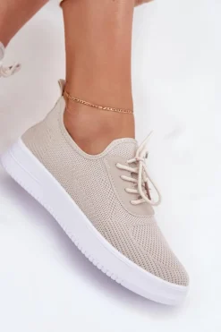 Boto Sneakersy Damskie*Materiałowe Wsuwane Buty Sportowe Na Platformie Damskie Beżowe Kalyra Beżowy