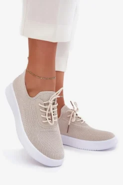 Boto Sneakersy Damskie*Materiałowe Wsuwane Buty Sportowe Na Platformie Damskie Beżowe Kalyra Beżowy