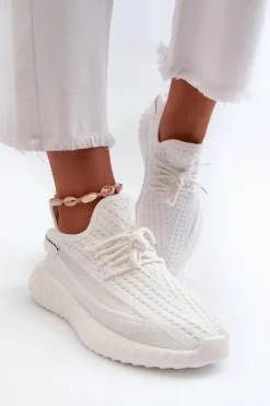 Hot Boto Materiałowe Wsuwane Buty Sportowe Damskie Białe Nelmarie