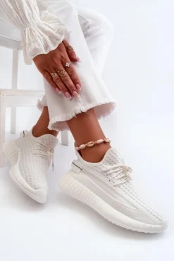 Hot Boto Materiałowe Wsuwane Buty Sportowe Damskie Białe Nelmarie