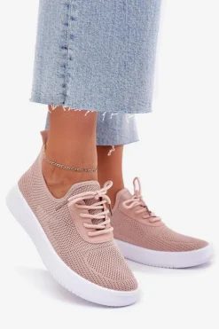 Boto Sneakersy Damskie*Materiałowe Wsuwane Buty Sportowe Na Platformie Damskie Różowe Kalyra Różowy