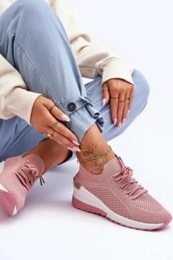 Damskie Boto Materiałowe Wsuwane Buty Sportowe Na Koturnie Różowe Visconti