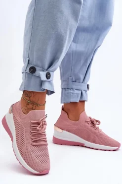 Damskie Boto Materiałowe Wsuwane Buty Sportowe Na Koturnie Różowe Visconti