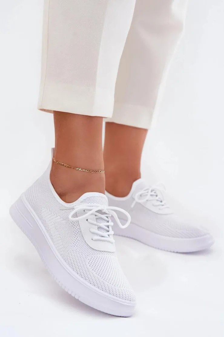 Clearance Boto Materiałowe Wsuwane Buty Sportowe Na Platformie Damskie Białe Kalyra Biały