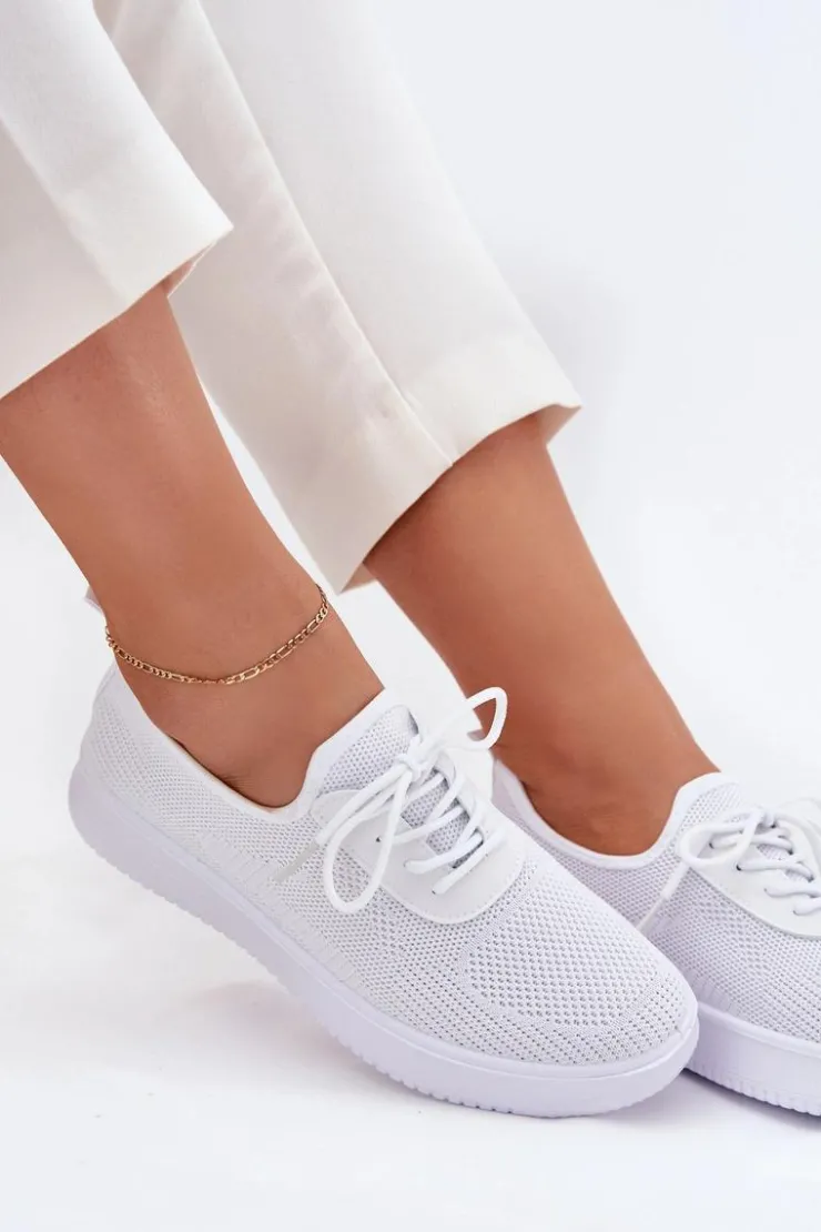 Clearance Boto Materiałowe Wsuwane Buty Sportowe Na Platformie Damskie Białe Kalyra Biały