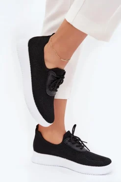 Damskie Boto Materiałowe Wsuwane Buty Sportowe Na Platformie Damskie Czarne Kalyra
