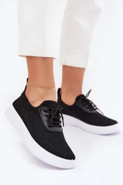 Damskie Boto Materiałowe Wsuwane Buty Sportowe Na Platformie Damskie Czarne Kalyra