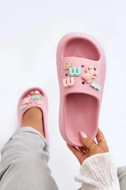 Damskie Boto Miękkie Damskie Piankowe Klapki Z Ozdobami Różowe Lorie