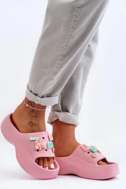 Damskie Boto Miękkie Damskie Piankowe Klapki Z Ozdobami Różowe Lorie