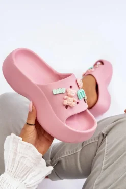 Damskie Boto Miękkie Damskie Piankowe Klapki Z Ozdobami Różowe Lorie