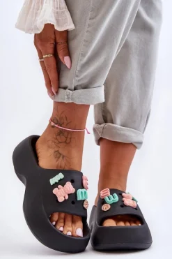 Damskie Boto Miękkie Damskie Piankowe Klapki Z Ozdobami Czarne Lorie