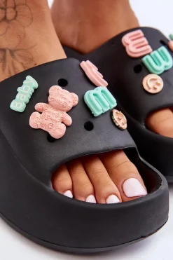 Damskie Boto Miękkie Damskie Piankowe Klapki Z Ozdobami Czarne Lorie