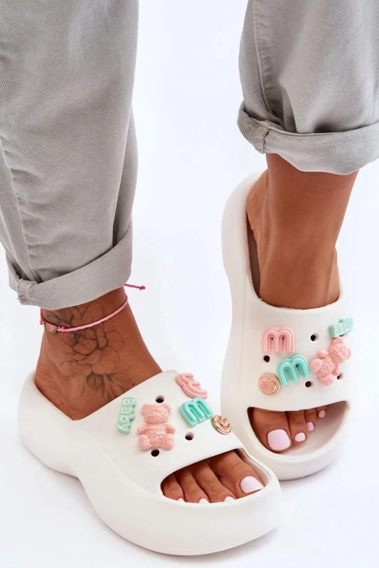 Clearance Boto Miękkie Damskie Piankowe Klapki Z Ozdobami Białe Lorie