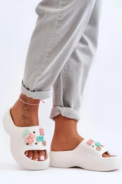 Clearance Boto Miękkie Damskie Piankowe Klapki Z Ozdobami Białe Lorie