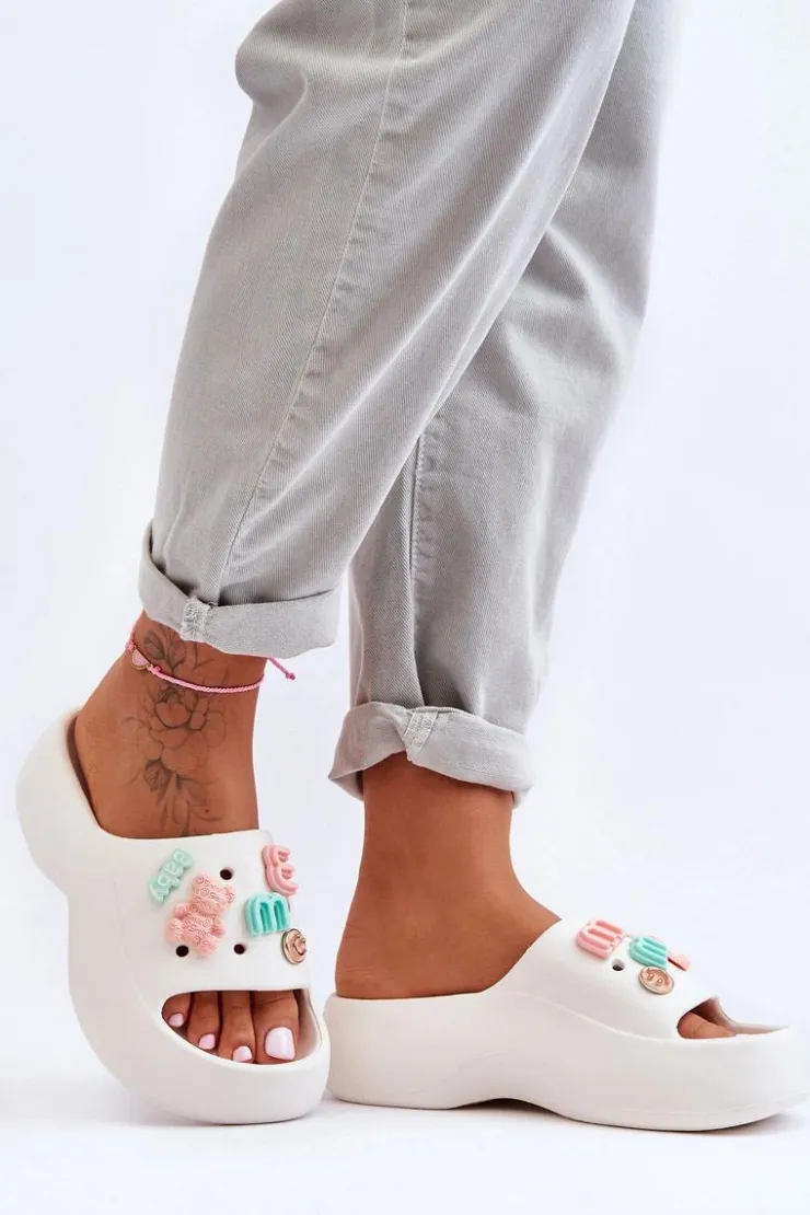 Clearance Boto Miękkie Damskie Piankowe Klapki Z Ozdobami Białe Lorie