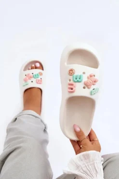 Clearance Boto Miękkie Damskie Piankowe Klapki Z Ozdobami Białe Lorie