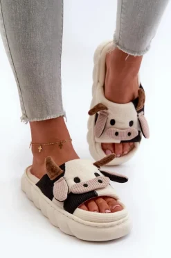 Outlet Boto Miękkie I Wygodne Kapcie Damskie Krowy Jasnobeżowe Paivessa