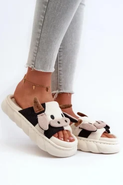 Outlet Boto Miękkie I Wygodne Kapcie Damskie Krowy Jasnobeżowe Paivessa