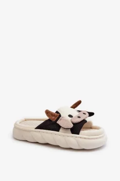 Outlet Boto Miękkie I Wygodne Kapcie Damskie Krowy Jasnobeżowe Paivessa