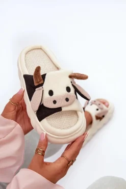 Outlet Boto Miękkie I Wygodne Kapcie Damskie Krowy Jasnobeżowe Paivessa