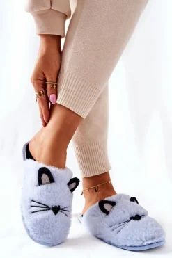 Discount Evento Miękkie Papcie Kotki Z Uszami Niebieskie Distty