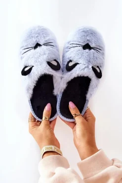 Discount Evento Miękkie Papcie Kotki Z Uszami Niebieskie Distty