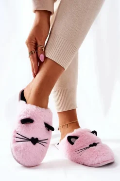 Damskie Evento Miękkie Papcie Kotki Z Uszami Różowe Distty