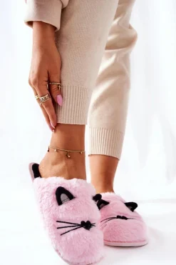 Damskie Evento Miękkie Papcie Kotki Z Uszami Różowe Distty