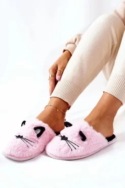Damskie Evento Miękkie Papcie Kotki Z Uszami Różowe Distty